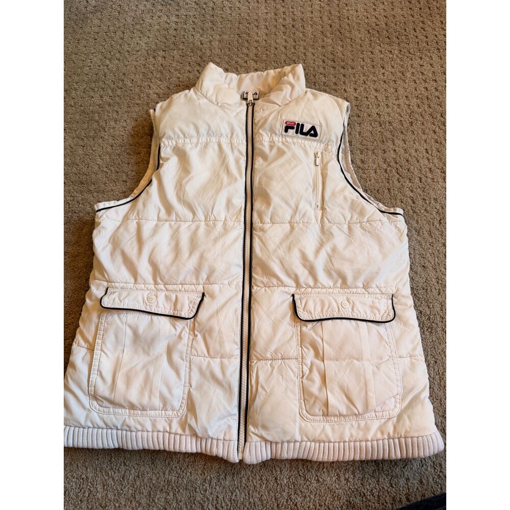 Vintage Fila Sport Women's Retro Puffer Vest White / Cream Size L